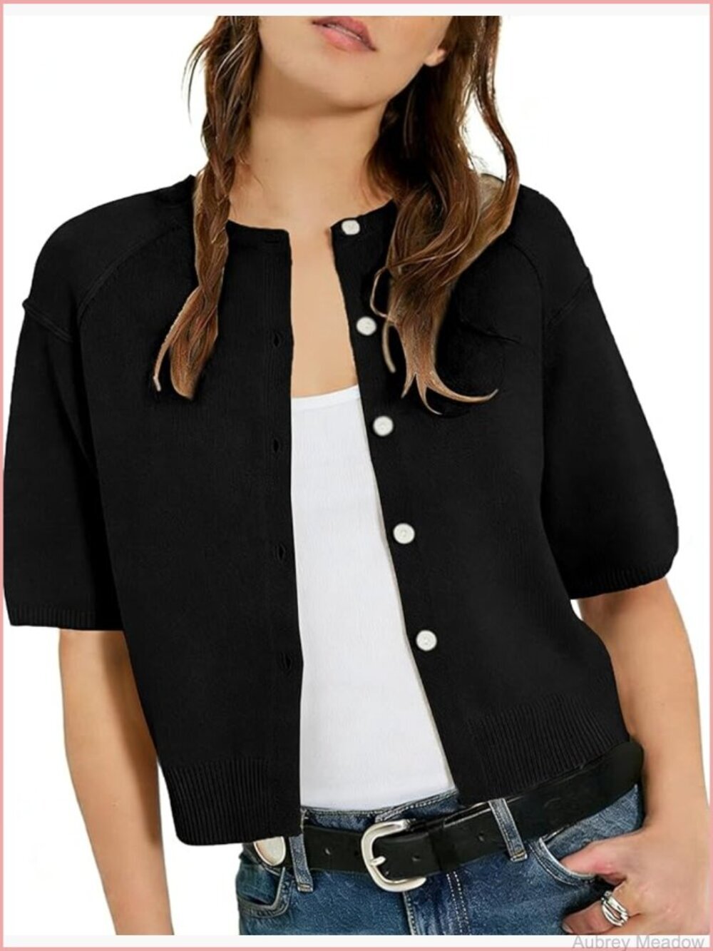Short Sleeve Cardigan Women Lightweight Knit Button Up Sweater Crewneck Casual